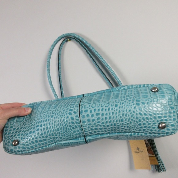 Patricia Nash Abingdon Blue Grass Genuine Leather Tote Bag Croc Embossed 966 - Picture 4 of 16
